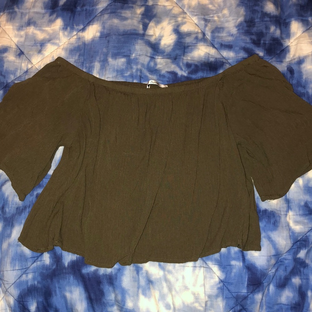 Dark green off the shoulder top.